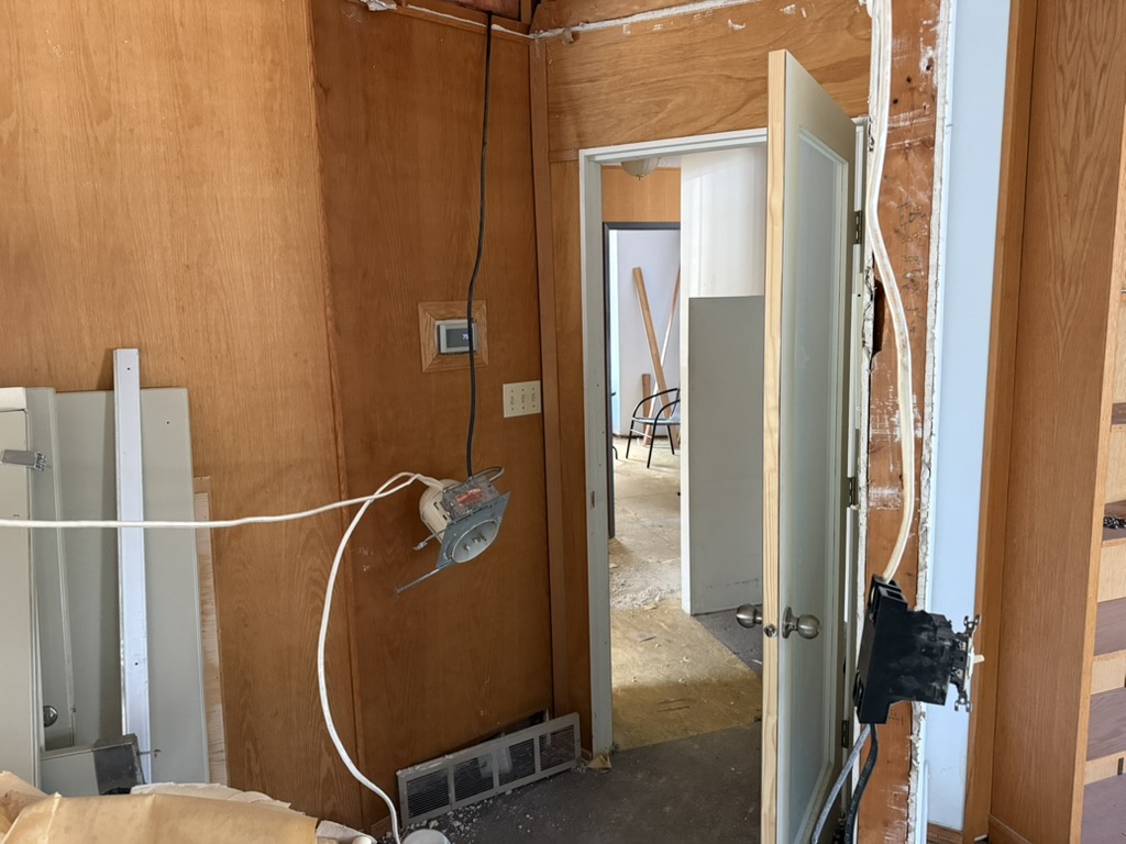 View through the connected studio corridor during construction